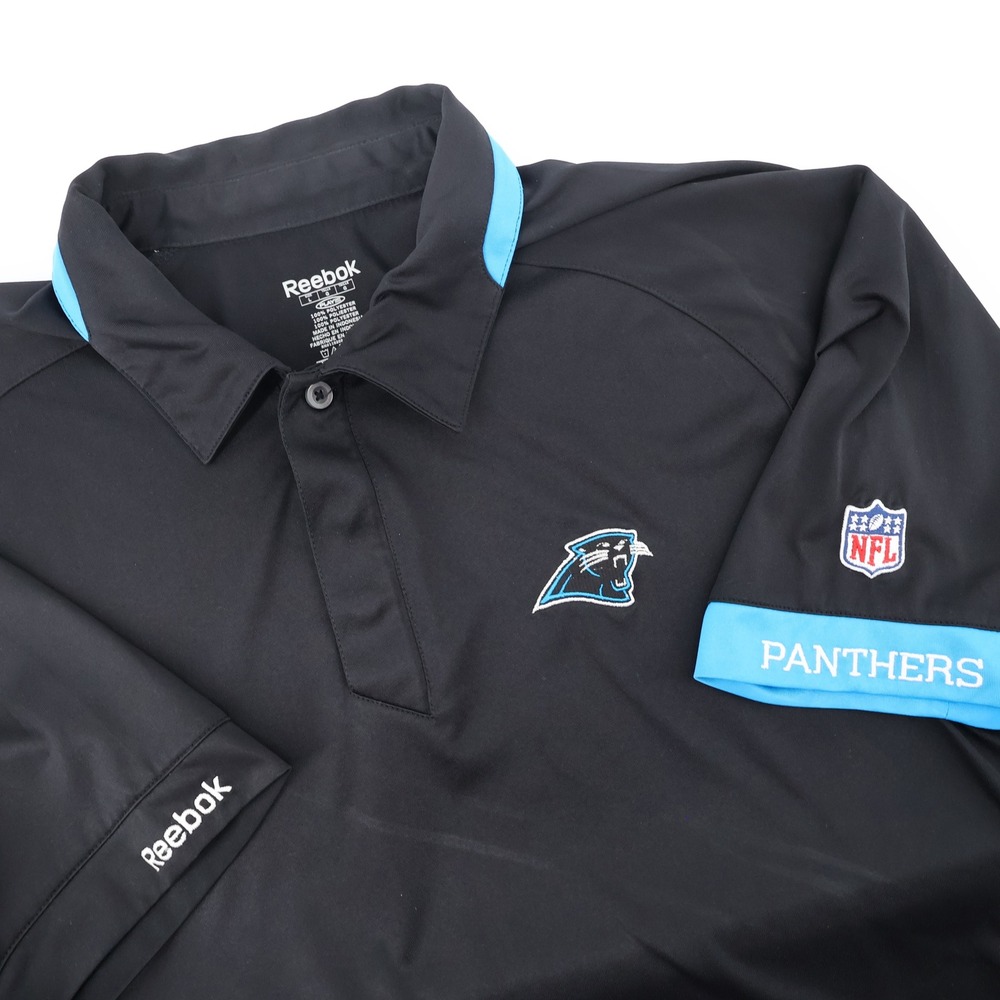 Reebok Carolina Panthers NFL Black‎ Polo Shirt Men's Size L PlayDry - Flaws